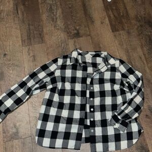 Talbots Plus black & white checkered flannel button up shirt